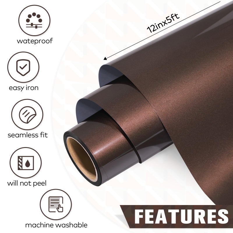 WRAPXPERT Metallic Brown HTV Heat Transfer Vinyl Roll,12''x5ft Mocha Brown Iron on Vinyl, Heat Press Vinyl for T-Shirts,Fabrics,Easy to Weed & Cut - Image 3