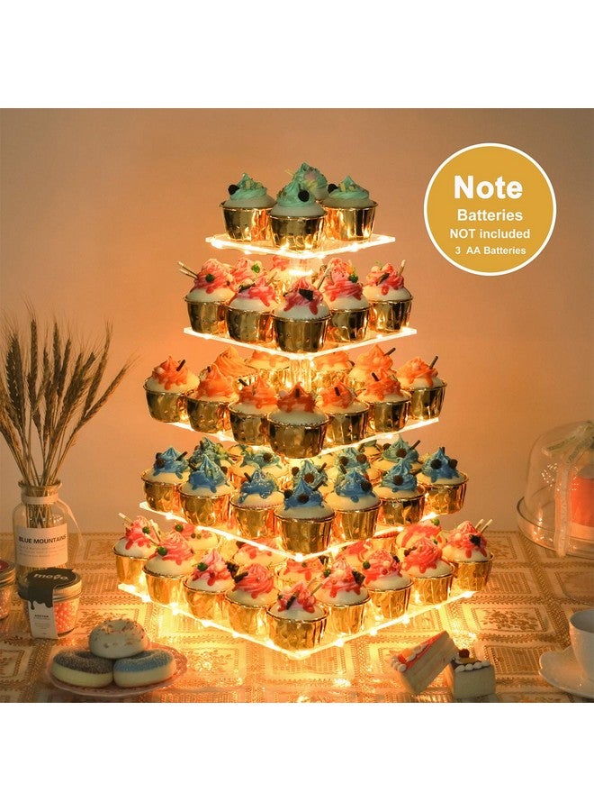 YestBuy Cupcake Stand - Premium Cupcake Holder - Acrylic Cupcake Tower Display - Cady Bar Party Décor - 5 Tier Acrylic Display for Pastry + LED Light String - Ideal for Weddings, Birthday Parties - Image 2
