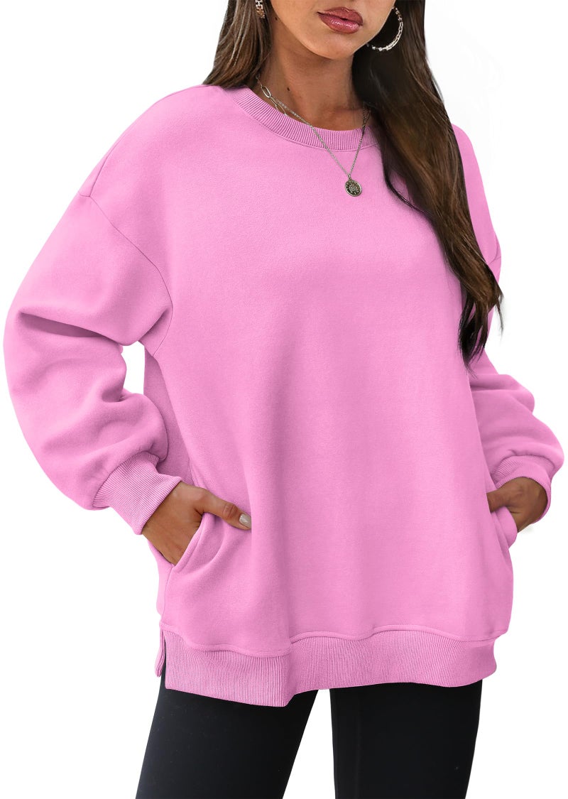 WIHOLL Womens Tops Fall 2025 2026 Oversized Sweatshirt Loose Fit Pullover Vintage Long Sleeve Shirts with Pocket Pink 2XL - Image 1