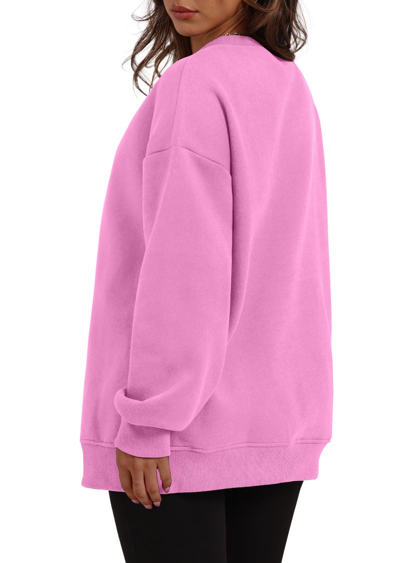 WIHOLL Womens Tops Fall 2025 2026 Oversized Sweatshirt Loose Fit Pullover Vintage Long Sleeve Shirts with Pocket Pink 2XL - Image 4
