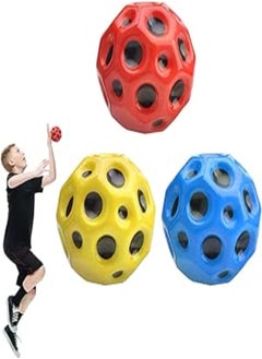 DAWRIS DAWRIS Pack of 3 Moon Ball, High Jumps Rubber Ball, Space Ball, Moonball, Make a Banging Sound, 7 cm Flunky Ball Bounce Ball Bouncing Ball for Children (Red, Yellow, Blue) 