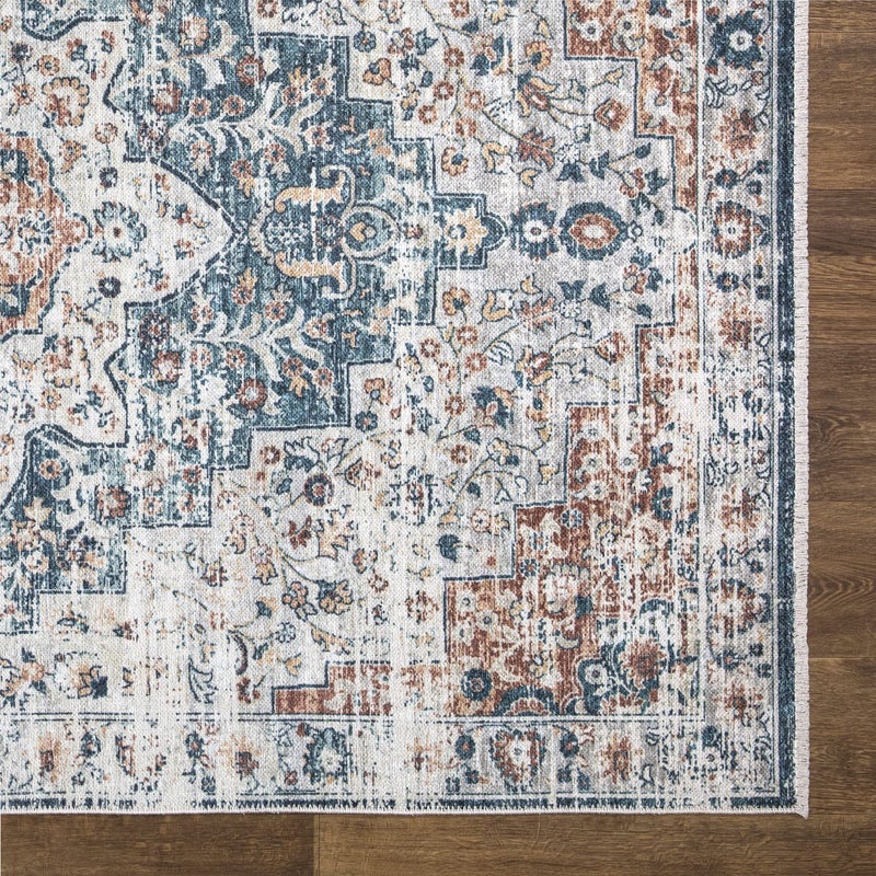 Bloom Rugs Bloom Rugs Caria Washable Non-Slip 12 ft Runner - Terracotta/Teal Traditional Runner for Entryway  Hallway  Bathroom  and Kitchen - Exact Size: 2'6"" x 12'  - Image 5