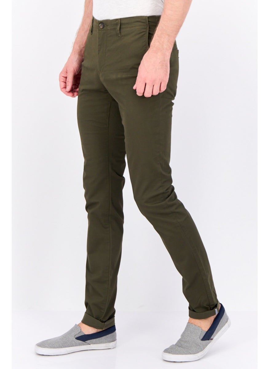 Jules - Men Slim Fit Solid Stretchable Chino Pants, Army Green - Image 1