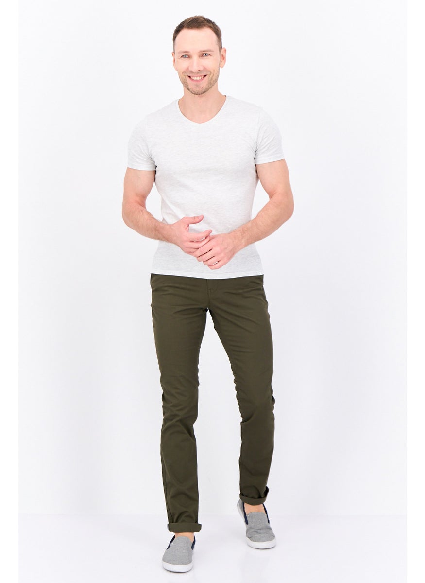 Jules - Men Slim Fit Solid Stretchable Chino Pants, Army Green - Image 1