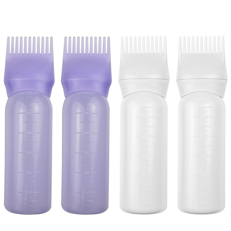 ELANE 4 Pack Root Comb Applicator BottleOil Comb Applicator for Hair Dye Shampoos Hair Salons 2 purple  2 white