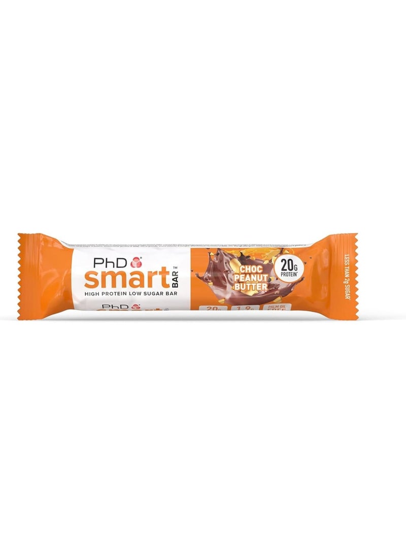 PhD - PHD Smart Bar, High Protein Low Sugar Bar, Choc Peanut Butter Flavour - 20g protein, 2.2g sugar and Low Sugar - 12 pack to 64g per bar - Image 1