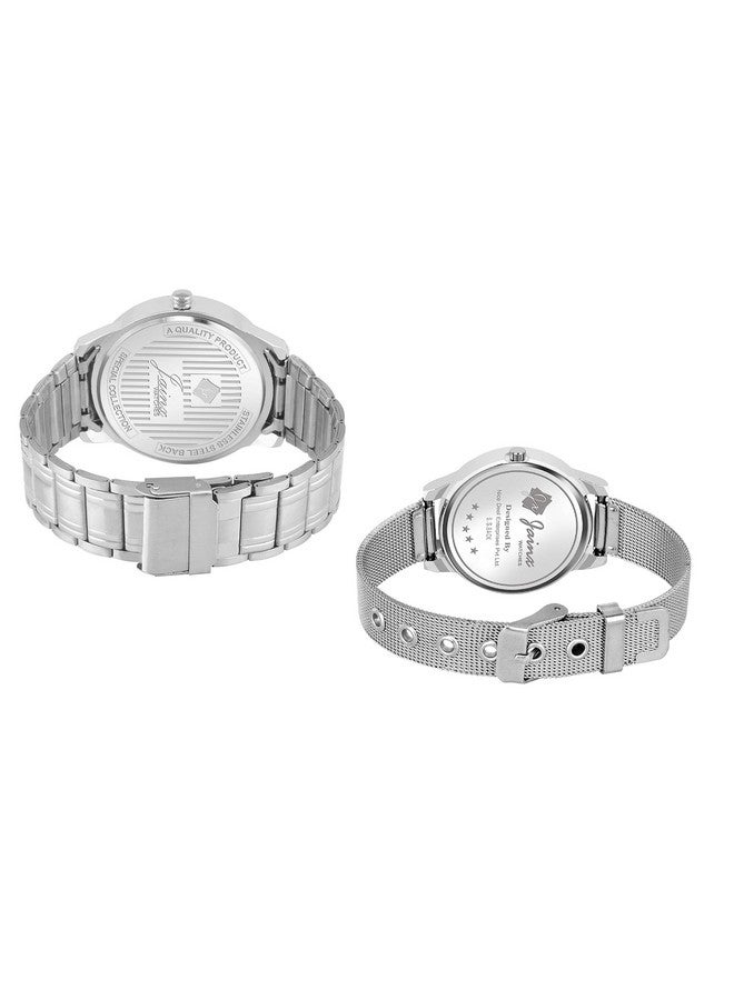 jainx Day and Date Blue Dial Steel Chain Analog Wrist Watch for Couple - JC479 - Image 5