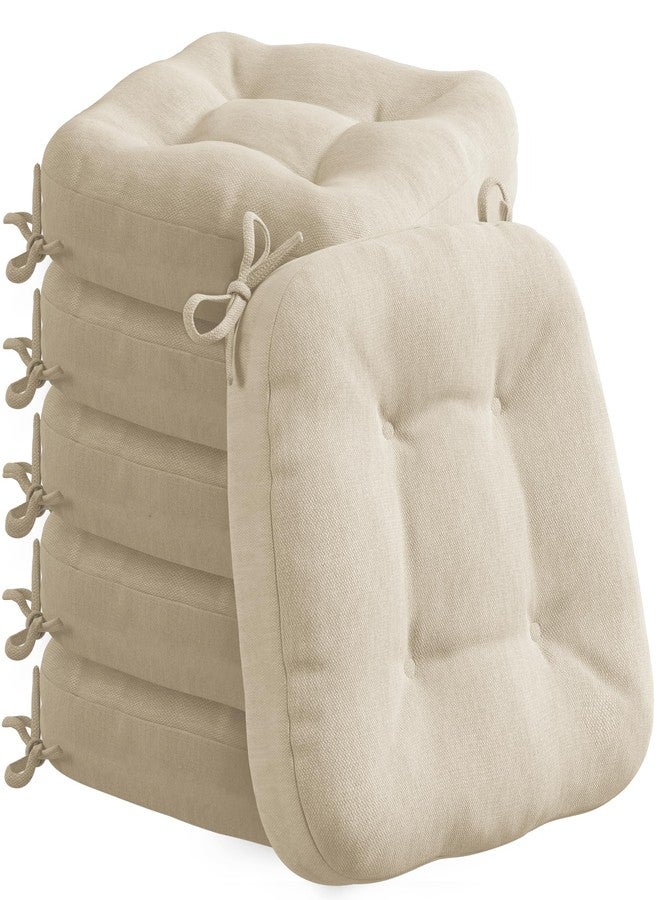 Codi 6 Pack Dining Chair Cushions, Thick Chairs Pads for Indoor Kitchen Room - Washable, Non-Slip Memory Foam Seat Cushion with Ties, 16.5"x16.5"x 3.5", Set of 6, Beige New - Image 1
