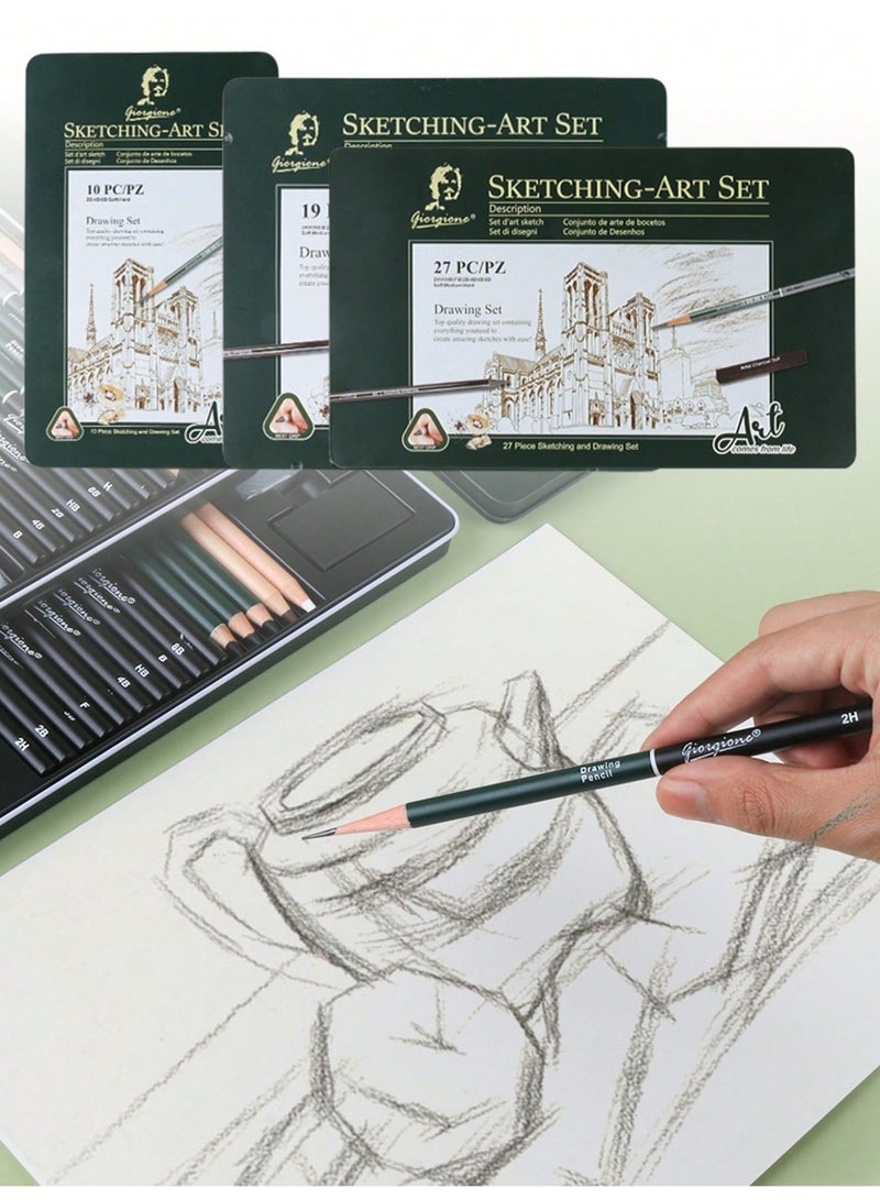 Generic Professional Sketch Pencil Set – 10/19/27pcs Art Supplies Kit with Graphite & Charcoal Pencils, Eraser, Sharpener | Portable Metal Case | Ideal for Students, Beginners & Artists | Perfect for Drawing, Sketching & Gifting  - Image 3