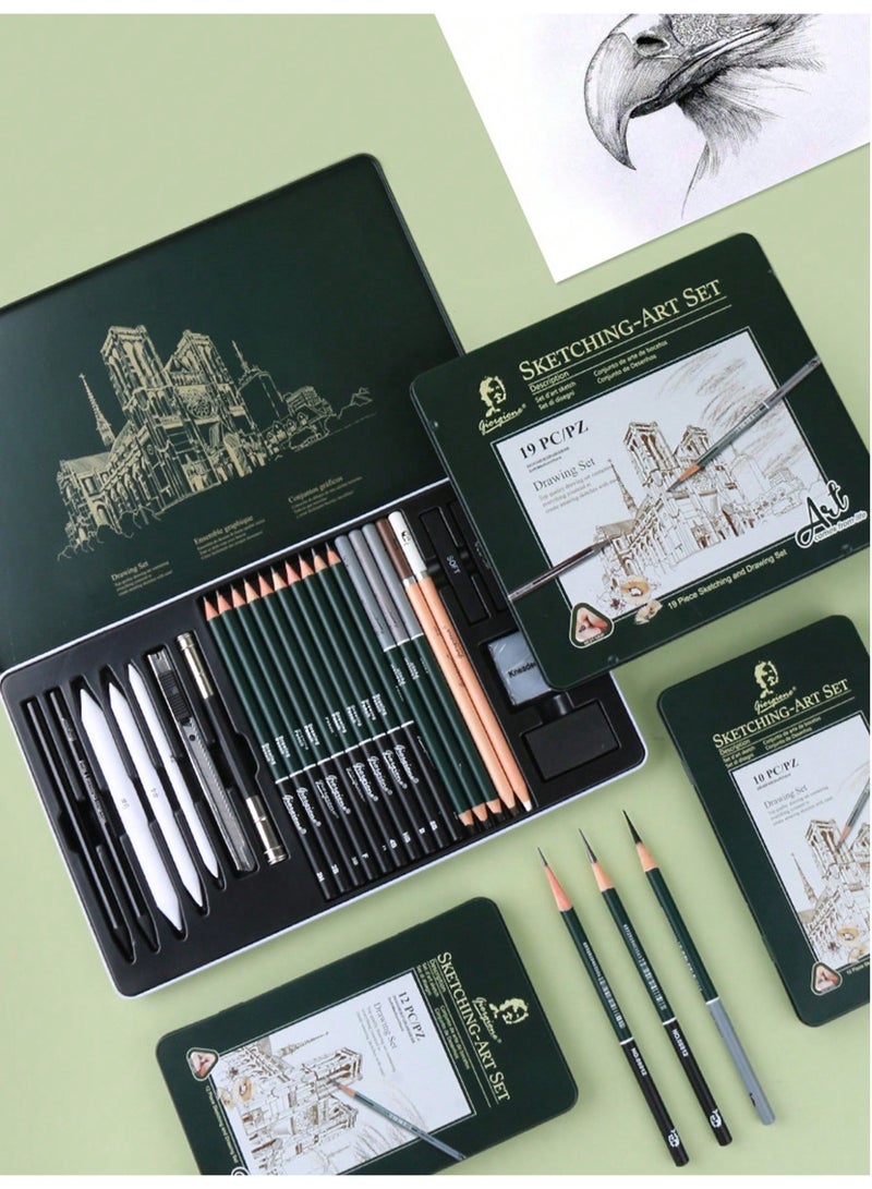 Generic Professional Sketch Pencil Set – 10/19/27pcs Art Supplies Kit with Graphite & Charcoal Pencils, Eraser, Sharpener | Portable Metal Case | Ideal for Students, Beginners & Artists | Perfect for Drawing, Sketching & Gifting  - Image 1