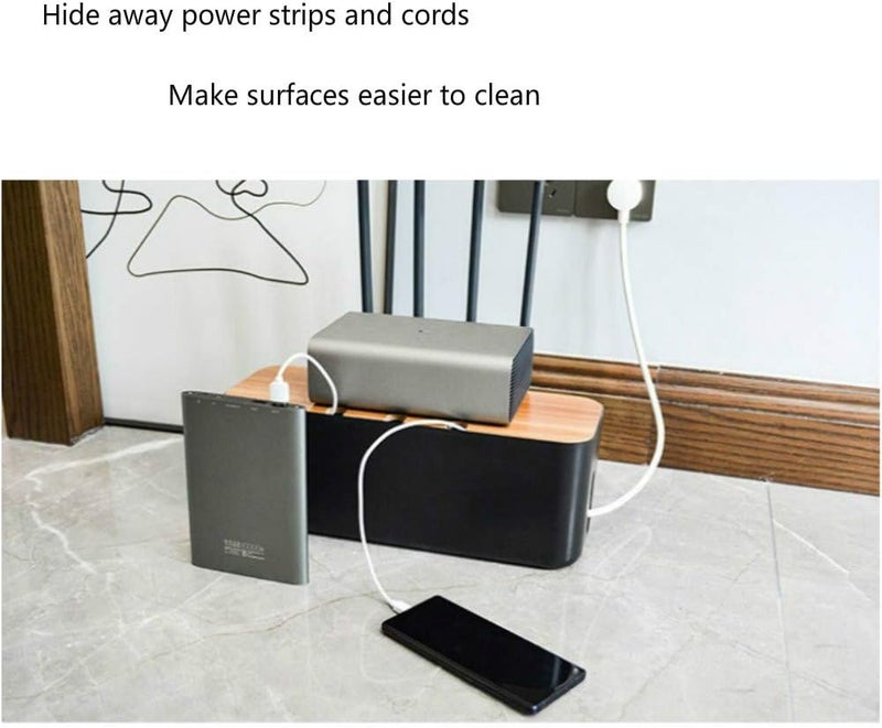 Sourcemall Cable Management Box| Power Stripe Organizer|Cord Organizer Box| Hide and Conceal Power Strips and Electrical Cords from TVs, Computers, and Desks| Keep Pets Safe (Black Large) - Image 4