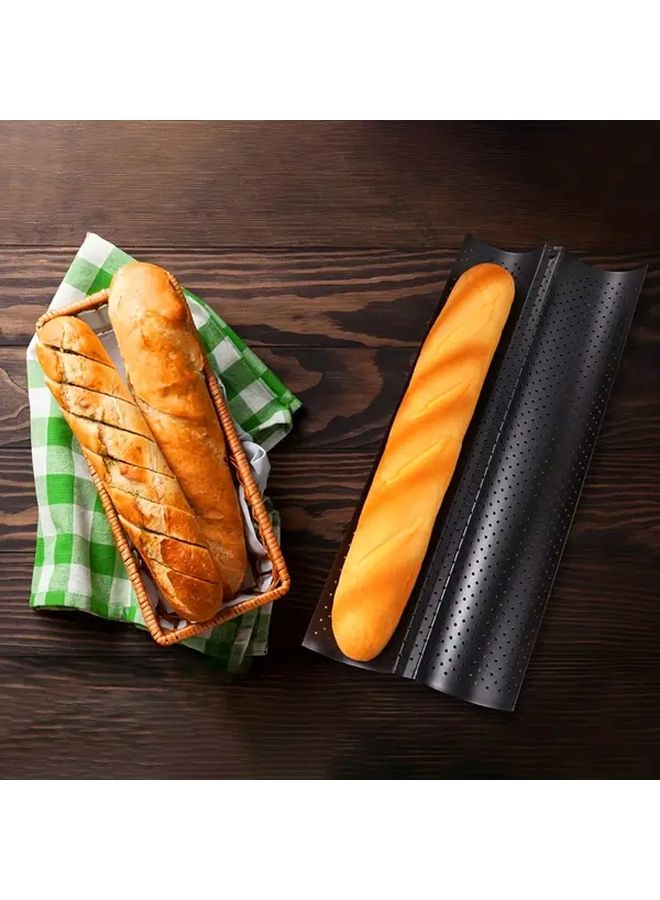 Black French Baguette Pan Perforated Mold Moisture Proof Cloth 250C Heat Resistant - Image 2