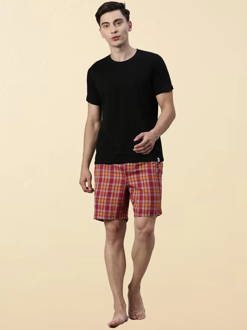 Joven  Red and Yellow Checked Lounge Shorts for Men for Men | Best Price UAE