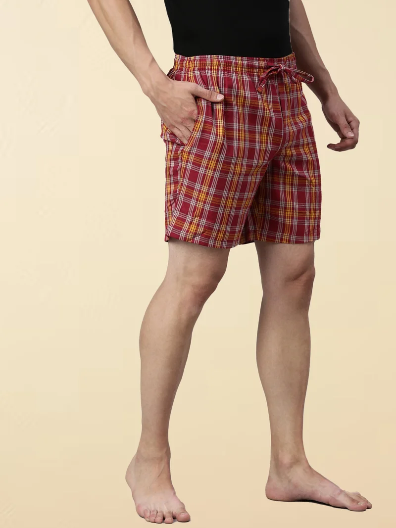Joven  Red and Yellow Checked Lounge Shorts for Men for Men | Best Price UAE
