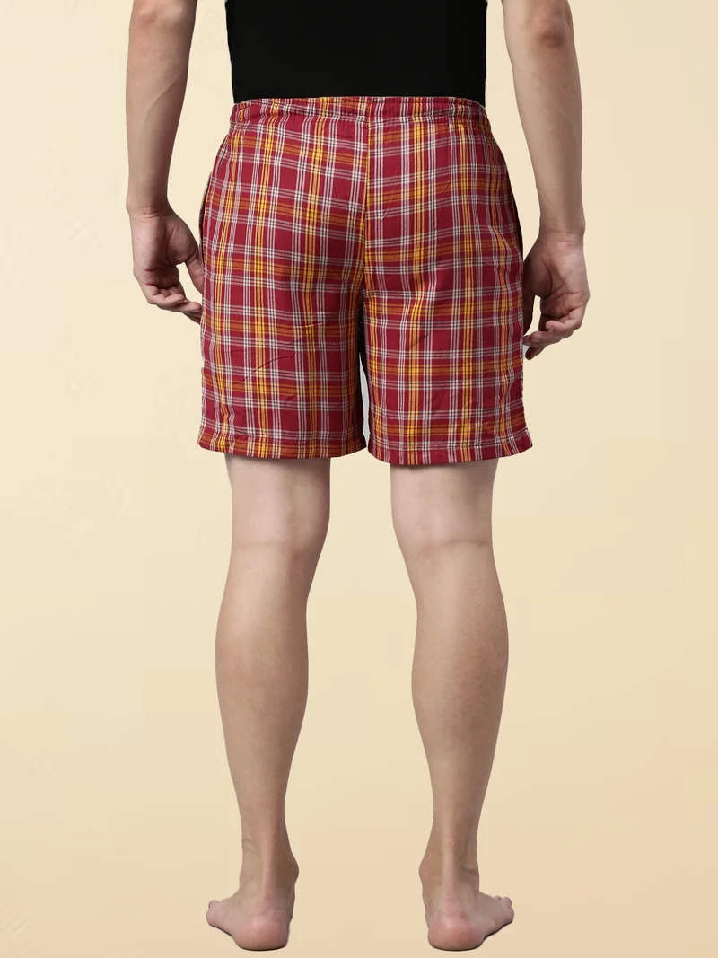 Joven  Red and Yellow Checked Lounge Shorts for Men for Men | Best Price UAE