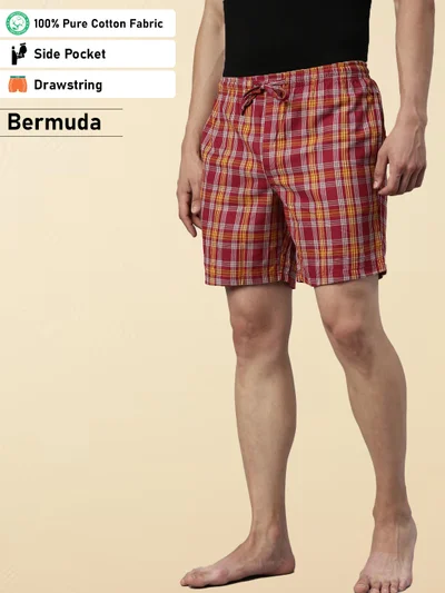 جوفن شورت رجالي منقوش بالأحمر والأصفر