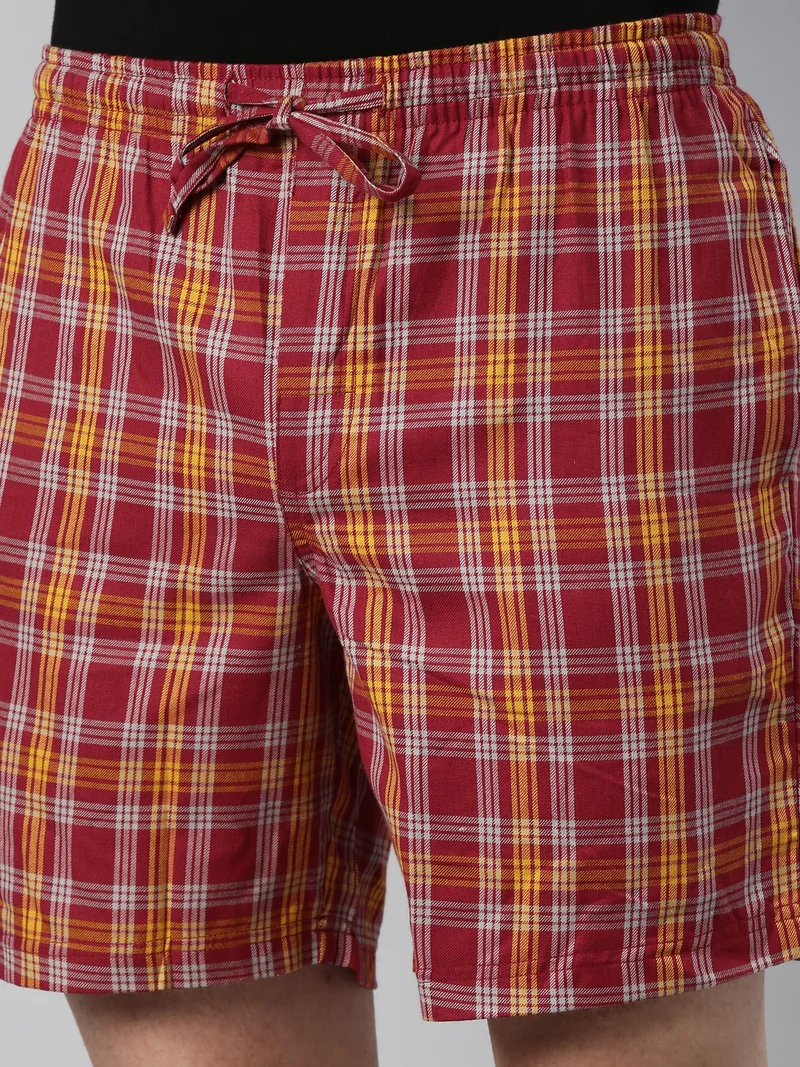 Joven  Red and Yellow Checked Lounge Shorts for Men for Men | Best Price UAE