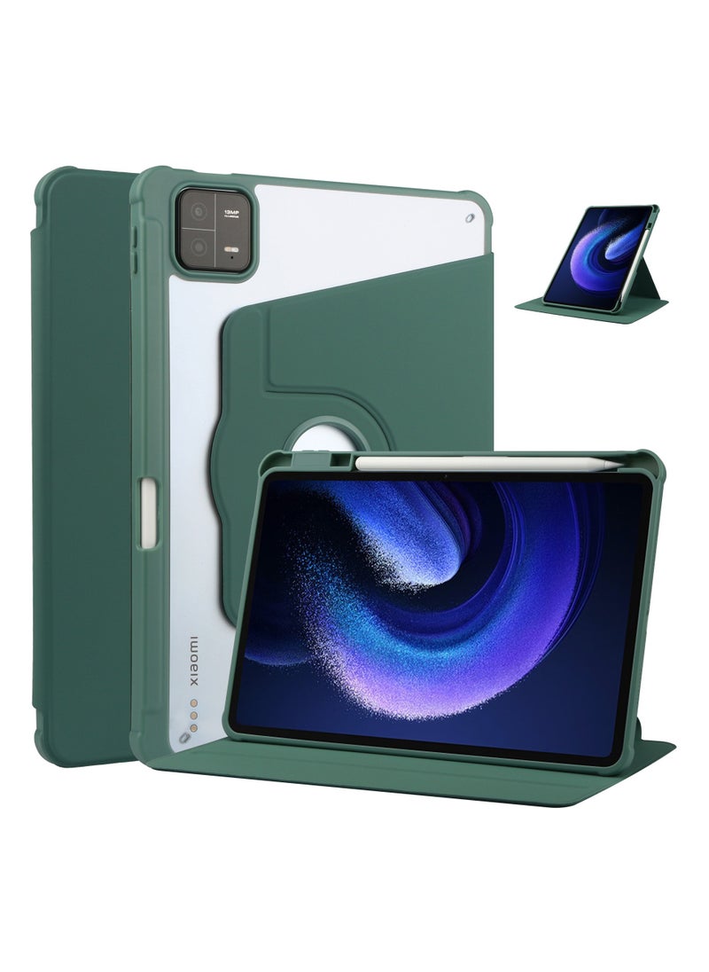 Rotating Case Compatible with Xiaomi Pad 7 / Pad 7 Pro, 360 Degree Rotating Stand Cover, Multi-Angle Viewing Folio Cover with Pencil Green
