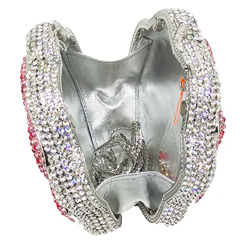 Boutique De FGG حقيبة كلاتش روز كريستال من بوتيك دي FGG للنساء، حقيبة زفاف مسائية مزينة بالزهور، حقيبة يد مزينة بالأحجار اللامعة، صغيرة، حمراء - Image 4