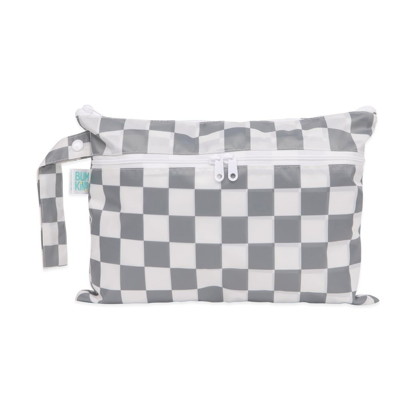 Bumkins Waterproof Wet Dry Clutch Bag for Baby Travel Swim Suit Cloth Diapers Pump Parts Pool Gym Clothes Toiletry Strap to Stroller Daycare Zip Reusable Bag Packing Pouch Gray Check - Image 2