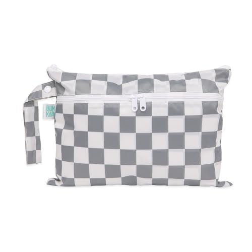 Bumkins Waterproof Wet Dry Clutch Bag for Baby Travel Swim Suit Cloth Diapers Pump Parts Pool Gym Clothes Toiletry Strap to Stroller Daycare Zip Reusable Bag Packing Pouch Gray Check - Image 1