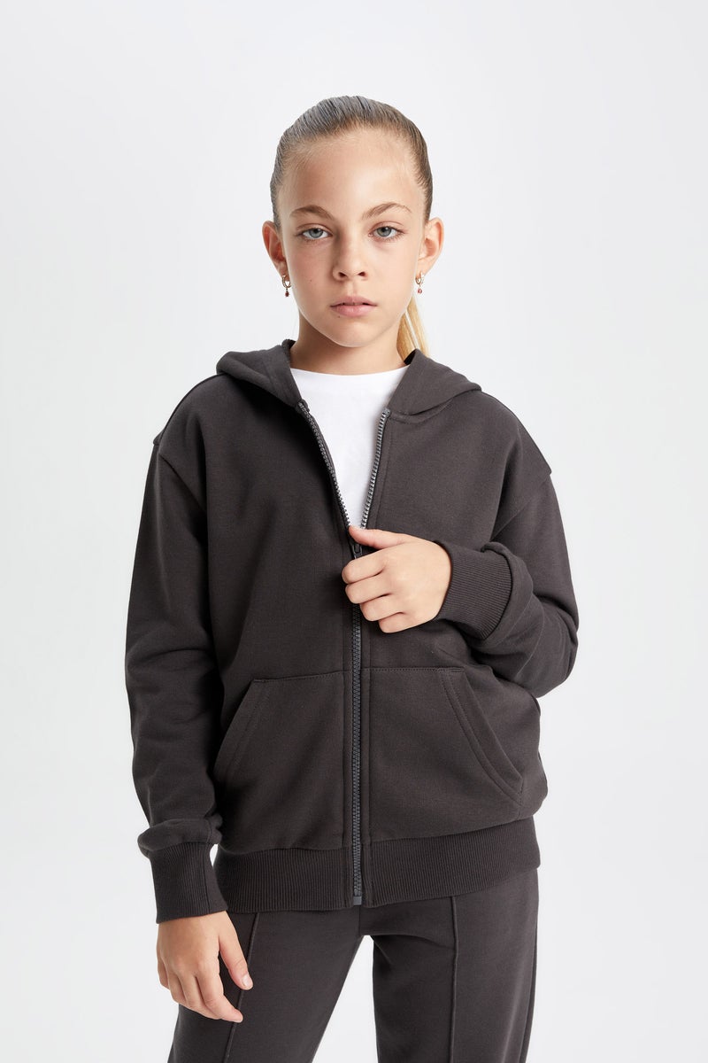 DeFacto Girl Basic Hooded Zippered School Cardigan - Image 2