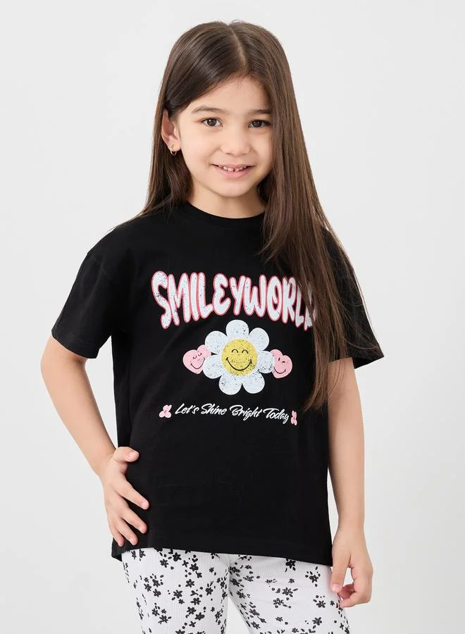 ستايلي Styli Graphic Print Oversized Round Neck T-Shirt