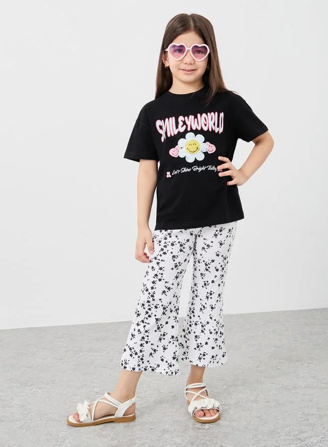 ستايلي Styli Graphic Print Oversized Round Neck T-Shirt