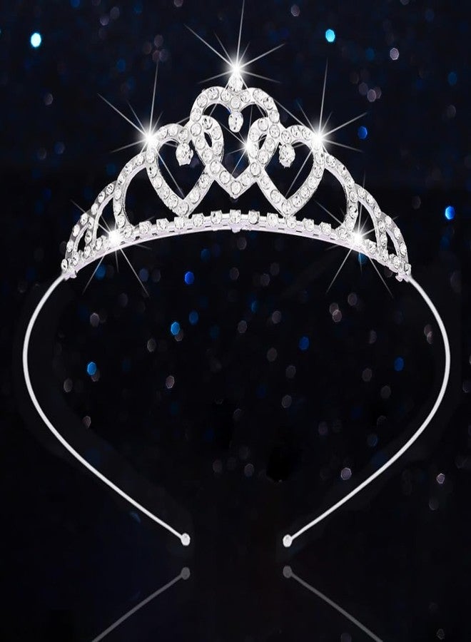 كيلشي تاج كيلشاي برينسيس للبنات، تاج فضي على شكل قلب مرصع بأحجار الراين، طوق رأس، إكسسوارات شعر كريستالية - Image 1