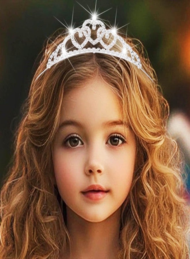 كيلشي تاج كيلشاي برينسيس للبنات، تاج فضي على شكل قلب مرصع بأحجار الراين، طوق رأس، إكسسوارات شعر كريستالية - Image 2