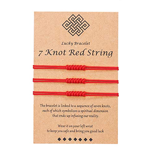 Shonyin Lucky Red String Bracelets Family 7 knots Kabbalah Protection Thread Handmade String Bracelets for Women Men Friends 3 PCS - Image 1