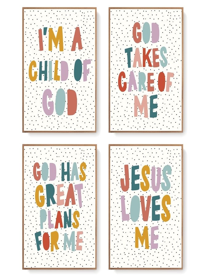 LARTSFRO Jesus Loves me Wall Art Decor Posters Prints, Inspirational Bible Verses Room Bedroom Bathroom Playroom Dorm Wall Art Decor Aesthetic for Nursery Baby Kids Teen Girls Gifts, Christian Classroom Wall Decor, 10x8 Inch Set of 4 Pcs Christian Pictures (UNFRAMED) - Image 1