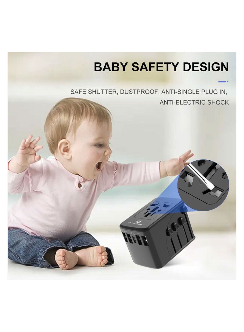 Phone Planet Universal Travel Power Adapter,5 in 1 European Travel Plug Adapter,3.5A 2xUSB-A and 2xUSB C Wall Charger and Worldwide AC Outlet for Europe USA UK AUS Asia - Image 4