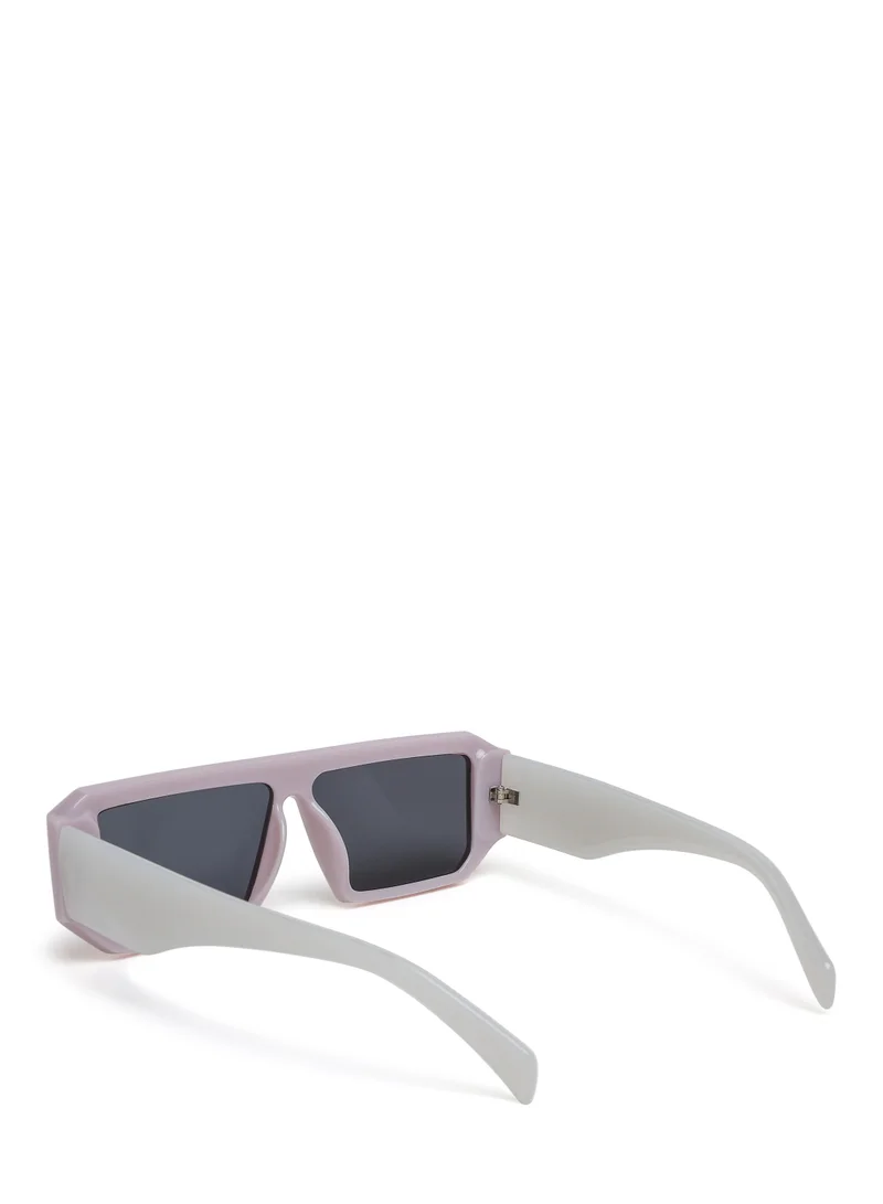 London Rag Flat Bridge Rectangular Sunglasses in Jelly White