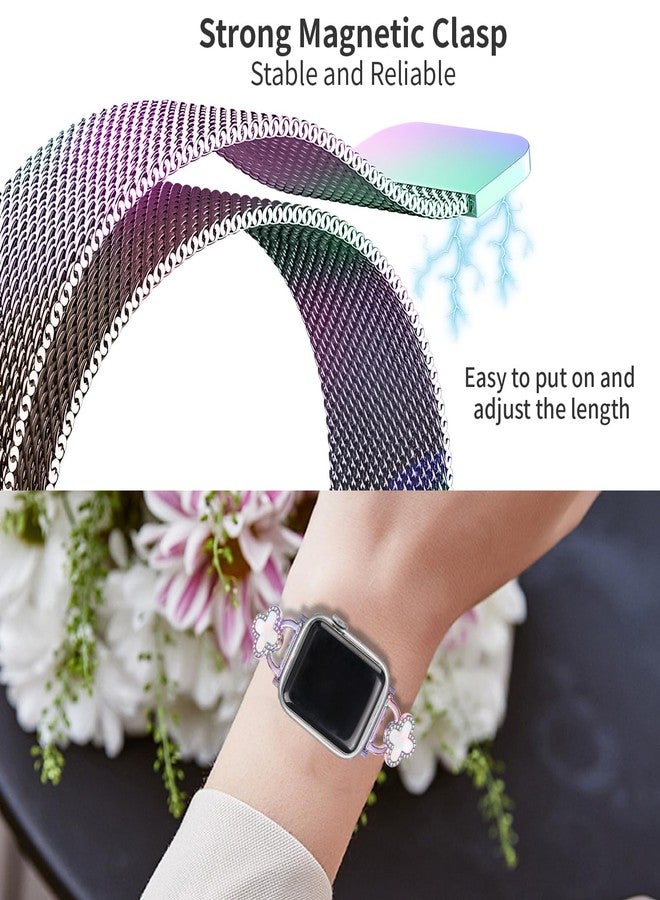 Joyozy Slim Metal Band Compatible with Apple Watch Band 38mm 40mm 41mm 42mm 44mm 45mm 49mm Skinny Magnetic Strap with Bling Charms, Cute Stainless Steel Band, Dressy Thin iWatch Bracelet for Women - Image 4