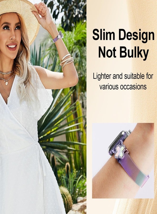 Joyozy Slim Metal Band Compatible with Apple Watch Band 38mm 40mm 41mm 42mm 44mm 45mm 49mm Skinny Magnetic Strap with Bling Charms, Cute Stainless Steel Band, Dressy Thin iWatch Bracelet for Women - Image 3