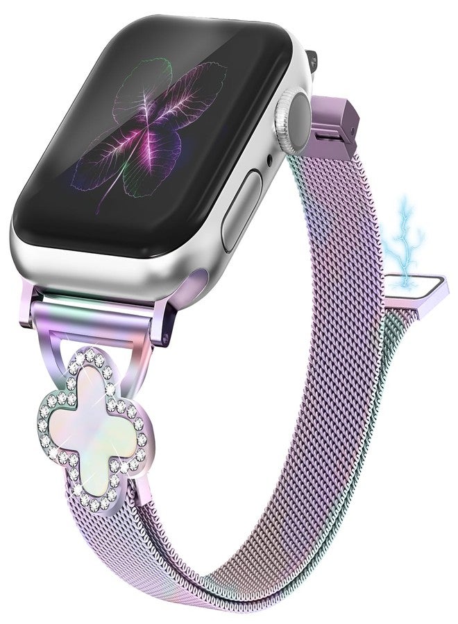 Joyozy Slim Metal Band Compatible with Apple Watch Band 38mm 40mm 41mm 42mm 44mm 45mm 49mm Skinny Magnetic Strap with Bling Charms, Cute Stainless Steel Band, Dressy Thin iWatch Bracelet for Women - Image 1