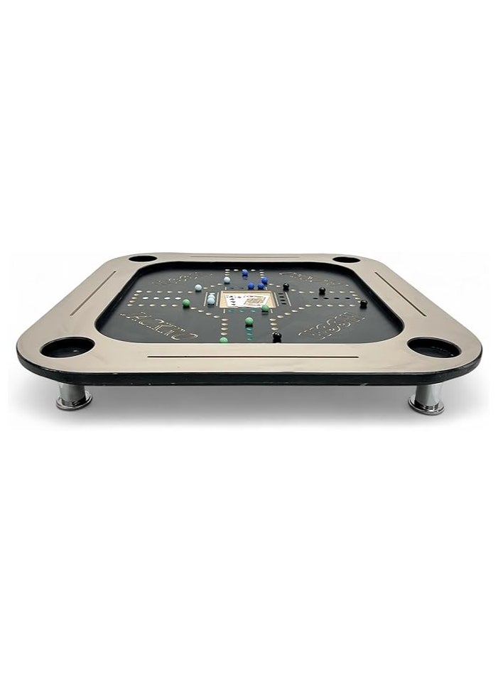 2 In 1 Floor Wooden Ploot Play Cards Table with Jackaroo Wooden Board Game, Wood Baloot Table Med-Size with Jackaro, Plot Table and Jakaro with Glass Marbles and Playing Cards