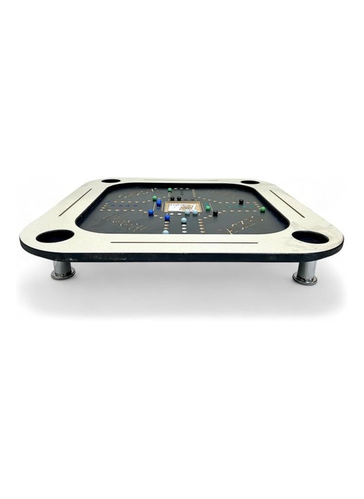 2 In 1 Floor Wooden Ploot Play Cards Table with Jackaroo Wooden Board Game, Wood Baloot Table Med-Size with Jackaro, Plot Table and Jakaro with Glass Marbles and Playing Cards