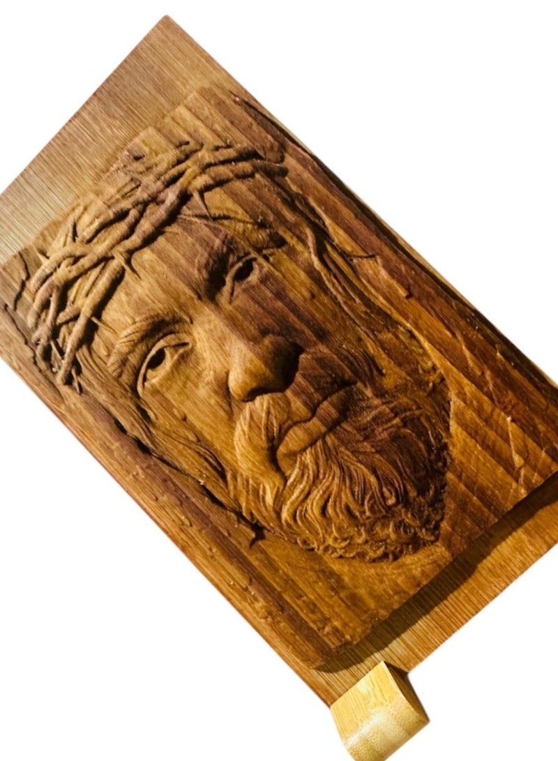 إي إس بي بريميوم wood art relief carving of the face of Jesus Christ wearing a crown of thorns - Image 5
