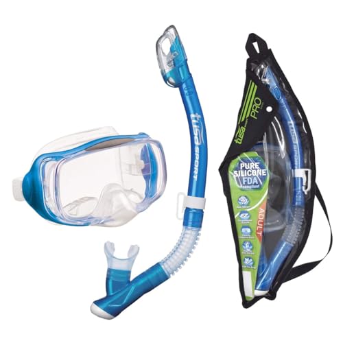 TUSA Sport Adult Imprex 3D Purge Mask and Dry Snorkel Combo, Fishtail Blue (w/Reusable Bag), UC-3325P-FB - Image 1