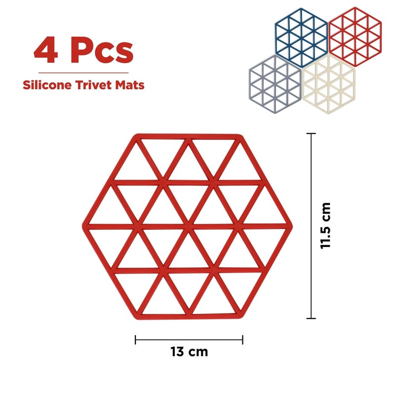 NFI essentials Pack of 4 Trivet Mats, Non-Slip Silicone Placemat for Bowl Dishes Heat Insulation Pad for Hot Pot & Pans Holders Tea Coasters Table Mat Heat-Resistant - Image 5