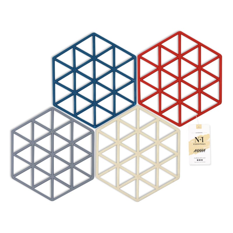 NFI essentials Pack of 4 Trivet Mats, Non-Slip Silicone Placemat for Bowl Dishes Heat Insulation Pad for Hot Pot & Pans Holders Tea Coasters Table Mat Heat-Resistant - Image 1