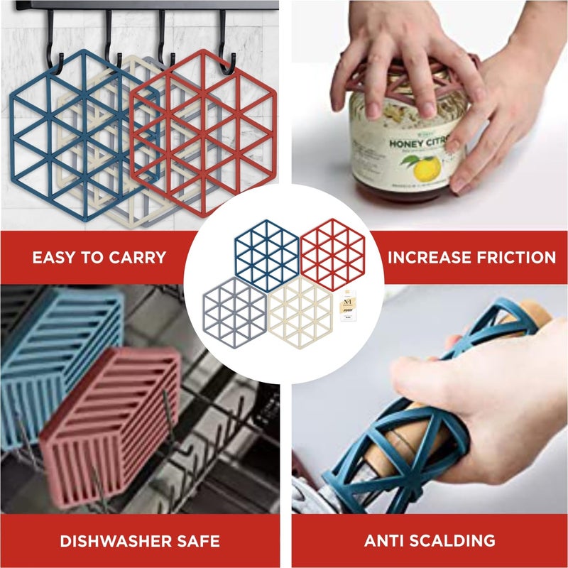 NFI essentials Pack of 4 Trivet Mats, Non-Slip Silicone Placemat for Bowl Dishes Heat Insulation Pad for Hot Pot & Pans Holders Tea Coasters Table Mat Heat-Resistant - Image 3