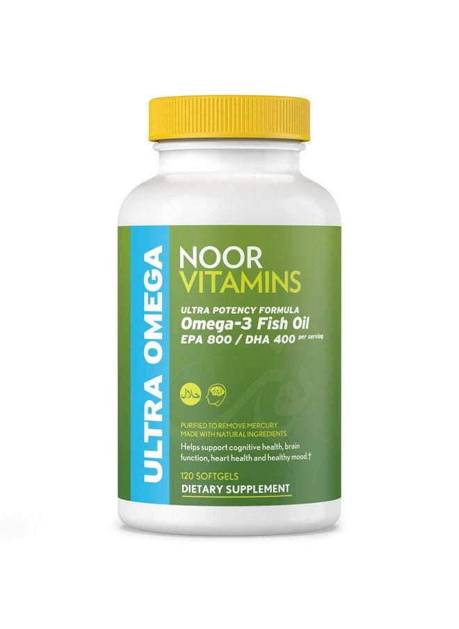 Noor Vitamins - Halal Fish Oil Halal Vitamins Fish Oil Halal Ultra Omega 3 Wild Peruvian Fish Oil (800 Mg Epa & 400 Mg Dha) Heart Brain & Joint Support Nongmo & Gluten Free (120 Count) - Image 1