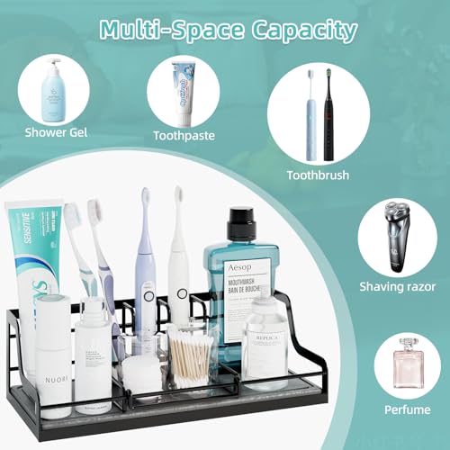 NANAGIFTREE Toothbrush Holders, Bathroom Organizers and Storage with Instant Drying Stone, 6 Slots Bathroom Accessories with Adjustable Toothpaste Holders, Bathroom Counter Organizer, Black - Image 3