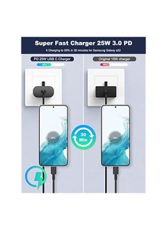 IBERLS 25W Charger Type C Fast for Samsung Galaxy S24, S23, S22, S22 Ultra, S22+, S21, S20, A15, A25, A35, A55 5G, A05, A54, A53, A34, A32 TAB,USB C Super Fast Charger Adapter with 1.5m USB C Charging Cable  - Image 3