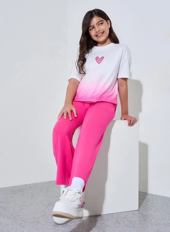 Styli Teen Girls Ombre Printed T-Shirt and Wide Leg Joggers Set