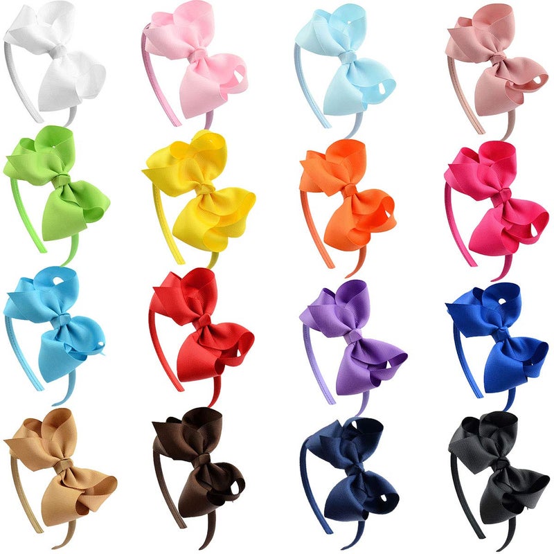 DED 16 Pack Hair Bows Plastic Hair Headband Grosgrain Ribbon Headbands Hair Hoops Hair Accessories for Baby Girls Kid - Image 1