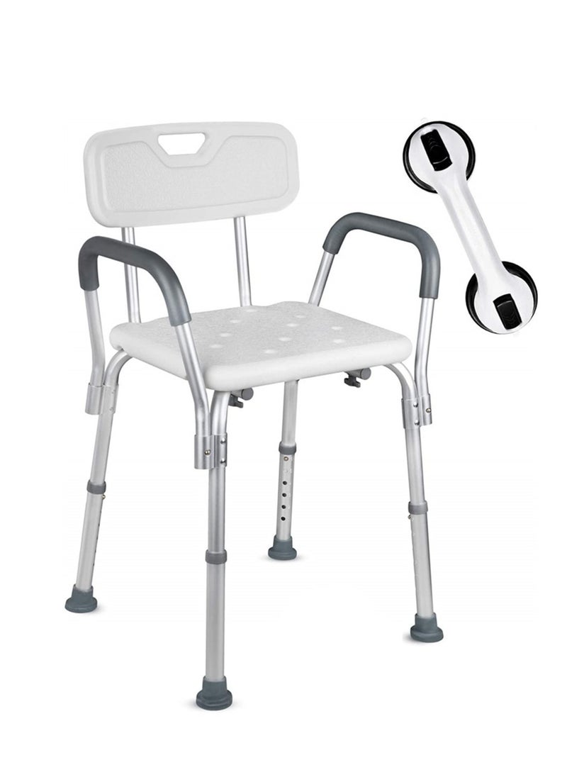 XiuWoo Elderly Bath Chair with Back and Arms, Sitz Shower Chair, Bath Aid Stool, Aluminum Alloy Non-Slip Bathroom Stool, with Suction Assist Grab Bar,Suitable for Aging  - Image 1